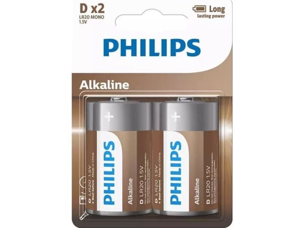 PHILIPS batteri tech alkaline D 2-pakning - 2110058