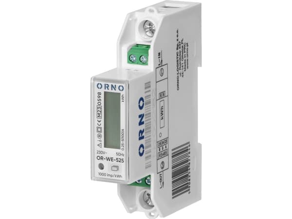Orno 1-fase strømmåler, 100 A, RS-485 port, MID, 1 modul, DIN TH-35 mm, PV