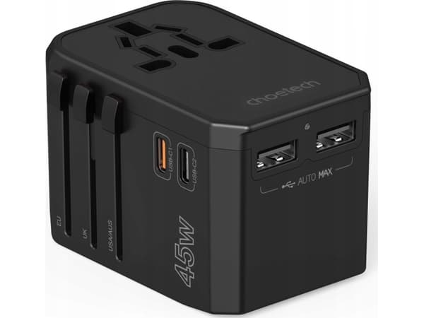 Choetech PD6045 USB-C USB-A 45W GaN reiselader med US EU UK AU-plugger - Svart
