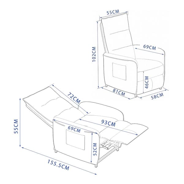 El-reclinerfåtölj Savukoski 102x58x81 cm ljusgrå [en.casa]