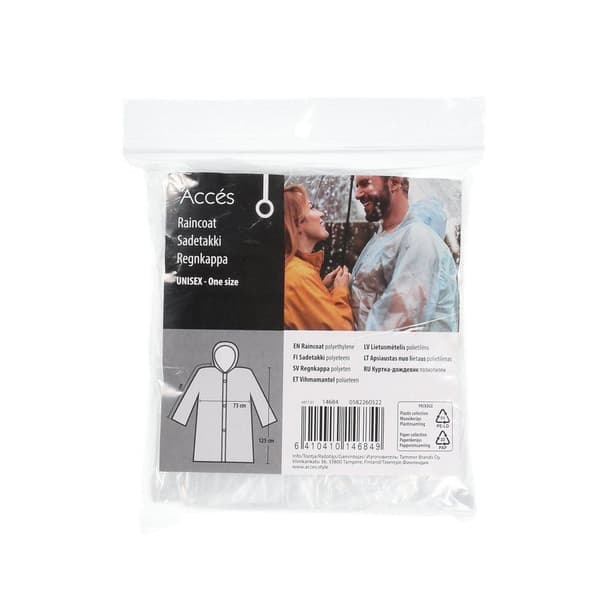 Regnfrakke/regnponcho med hætte - One size fits all