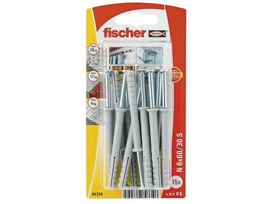 Fischer 84334, Kit med skruvar och ankare, Autoklaverad lättbetong, Tegel, Betong, Metall, Plast, Grå, Silver, PZ2, 60 mm