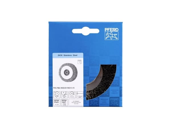 PFERD Pos rundbørste bred, uskket RBU, 80 x variabel boring i rustfrit stål-tråd-dia. 0,15 slibeblok 43701107 1 stk