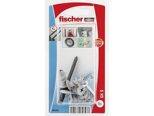 Fischer 84343, Kit med skruvar och ankare, Gipsskiva, Gipsskivor, Metall, Plast, Grå, Silver, PZ2, 22 mm