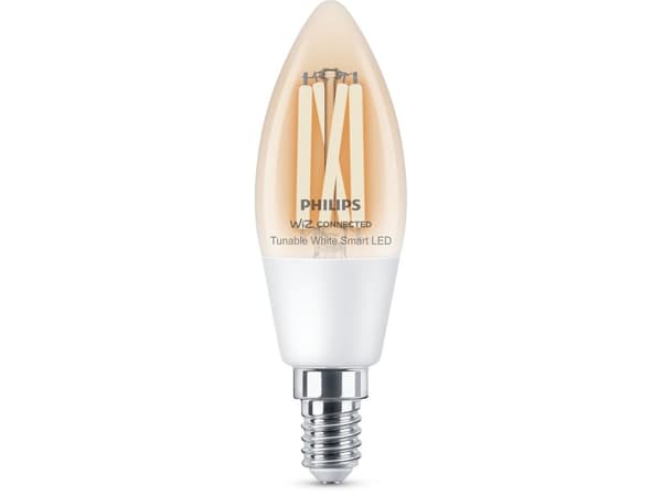 Philips Smart - LED-glödlampa med filament - form: C35 - klar finish - E14 - 4.9 W (motsvarande 40 W) - klass F - tonbar vit - 2700-6500 K