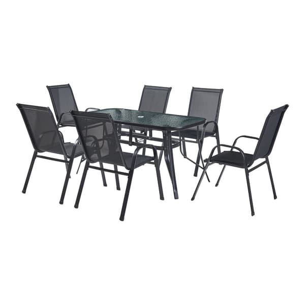 Matgrupp Aradeo bord och 6 stolar stål härdat glas svart [casa.pro]