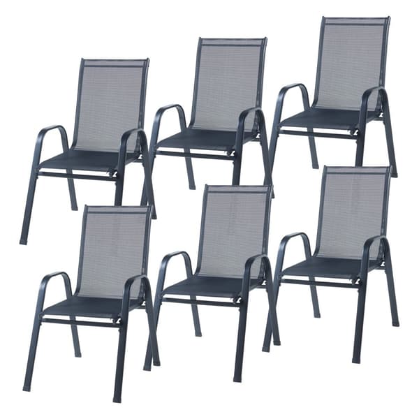 Matgrupp Aradeo bord och 6 stolar stål härdat glas svart [casa.pro]