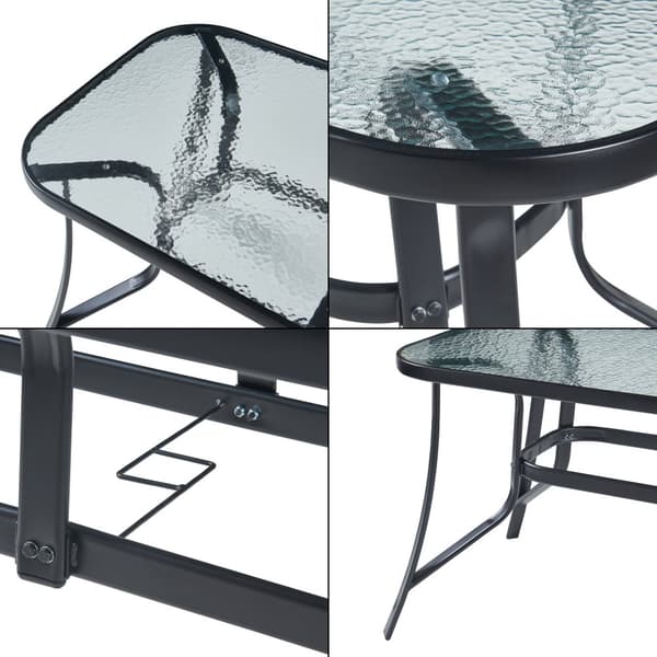 Matgrupp Aradeo bord och 6 stolar stål härdat glas svart [casa.pro]