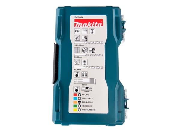 Makita - Spissett for skrutrekker og bor - for tre, metall, stein - bor, brad-punktsbit - 29 deler - heksagonal