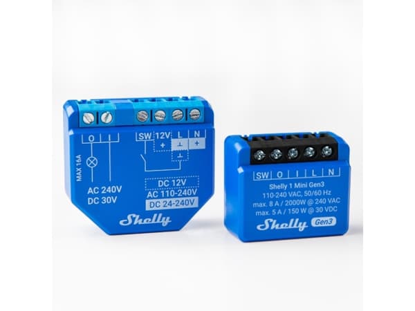 Shelly 1 Mini Gen3, älykäs liitin, 1P, langaton, matto, 20 dBmW, 30 m