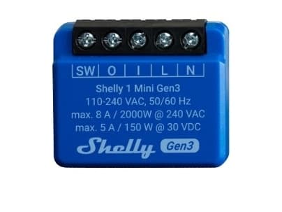 Shelly 1 Mini Gen3, älykäs liitin, 1P, langaton, matto, 20 dBmW, 30 m