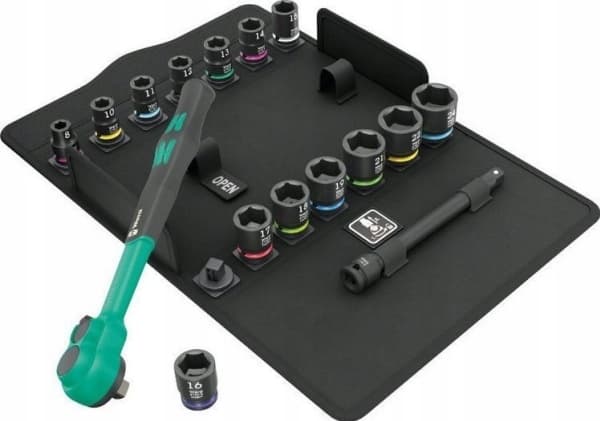 16 kpl:n sarja 3/8" Zyklop Comfort 8100 SB 12 räikkä-iskupistorasioita, WERA [05005530001]