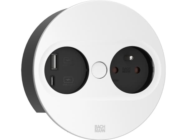 Bachmann 946.104, tyyppi F + USB A + USB C, upotettu pöydälle, 4 cm, työpöytä, musta, metalli, muovi