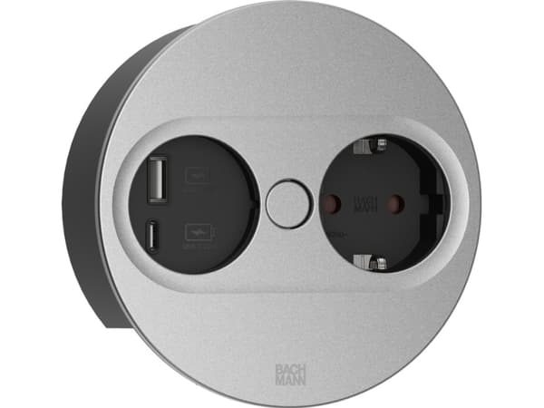 Bachmann 946.104, tyyppi F + USB A + USB C, upotettu pöydälle, 4 cm, työpöytä, musta, metalli, muovi musta