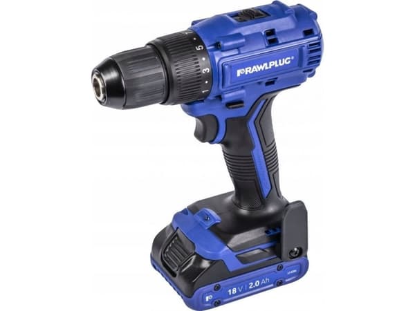 Skrutrekker-bor RawlPlug R-PDD18-55-M2; 18 V; 2x2,0 Ah batteri.
