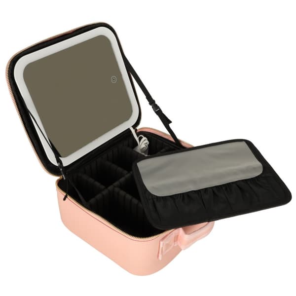 Kosmetikorganisator til kosmetik, smykker, etui med spejl, 10x forstørrelse, pink