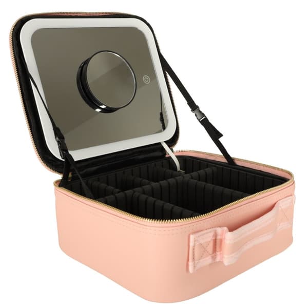 Kosmetikorganisator til kosmetik, smykker, etui med spejl, 10x forstørrelse, pink