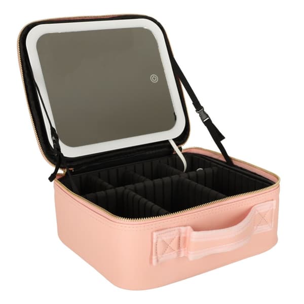 Kosmetikorganisator til kosmetik, smykker, etui med spejl, 10x forstørrelse, pink