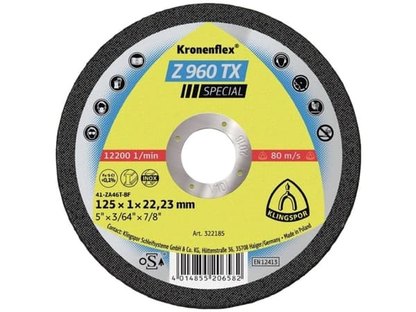 Klingspor Z 960 TX 322184 Kapskiva rak 115 mm 22,23 mm 25 st
