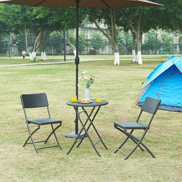 Hopfällbart campingbord Mark Ø60x74 cm svart rottingkänsla [en.casa]