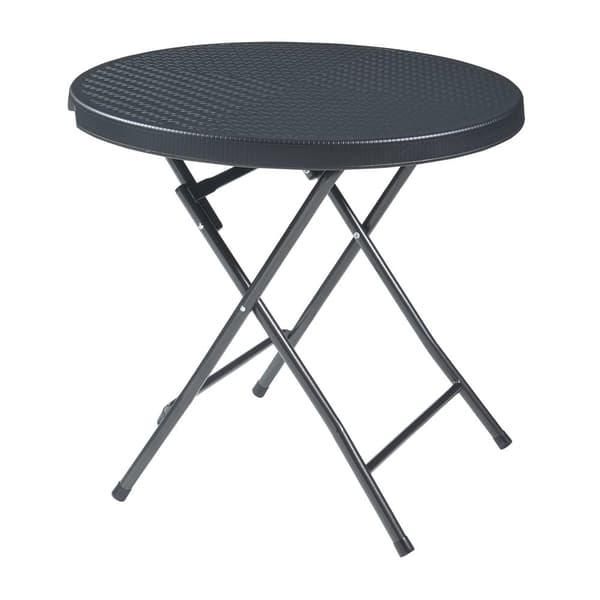 Hopfällbart campingbord Mark Ø80x74 cm svart rottingkänsla [en.casa]