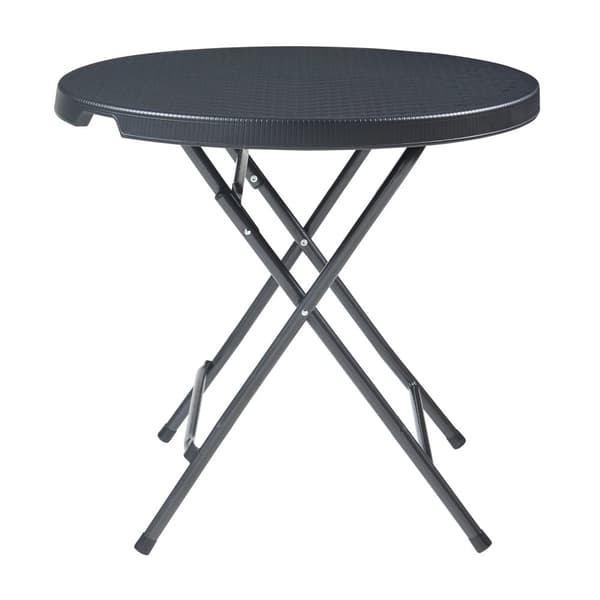 Hopfällbart campingbord Mark Ø80x74 cm svart rottingkänsla [en.casa]