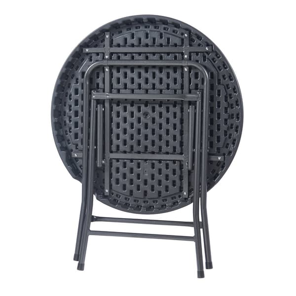 Hopfällbart campingbord Mark Ø80x74 cm svart rottingkänsla [en.casa]