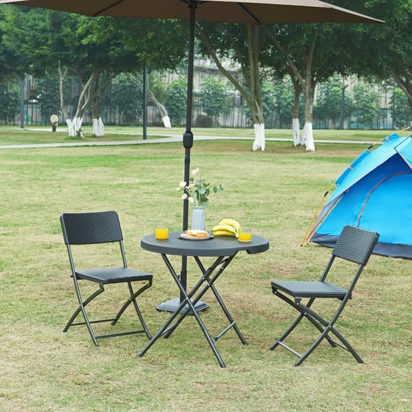Hopfällbart campingbord Mark Ø80x74 cm svart rottingkänsla [en.casa]