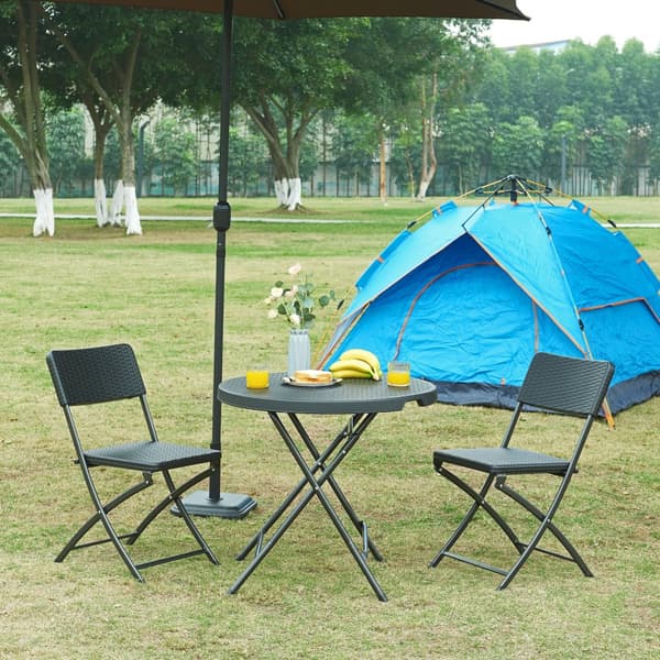 Hopfällbart campingbord Mark Ø80x74 cm svart rottingkänsla [en.casa]