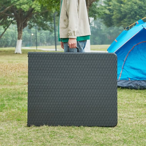 Hopfällbart campingbord Mark 180x75x72 cm svart rottingkänsla [en.casa]