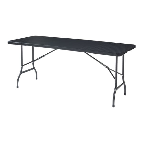 Hopfällbart campingbord Mark 180x75x72 cm svart rottingkänsla [en.casa]