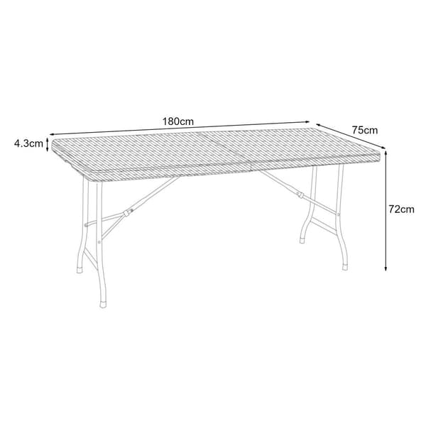 Hopfällbart campingbord Mark 180x75x72 cm svart rottingkänsla [en.casa]