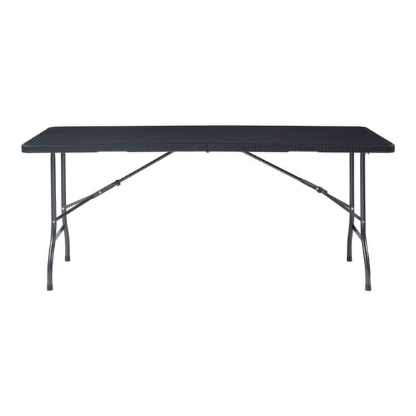Hopfällbart campingbord Mark 180x75x72 cm svart rottingkänsla [en.casa]