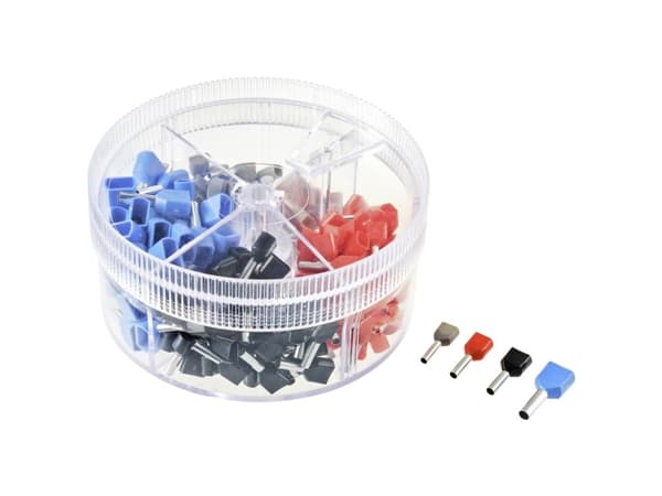TRU COMPONENTS TC-11599332 Kabelsko-sortiment 0.75 mm², 1 mm², 1.5 mm², 2.5 mm² Delvist isoleret Grå, Rød, Sort, Blå 200 stk