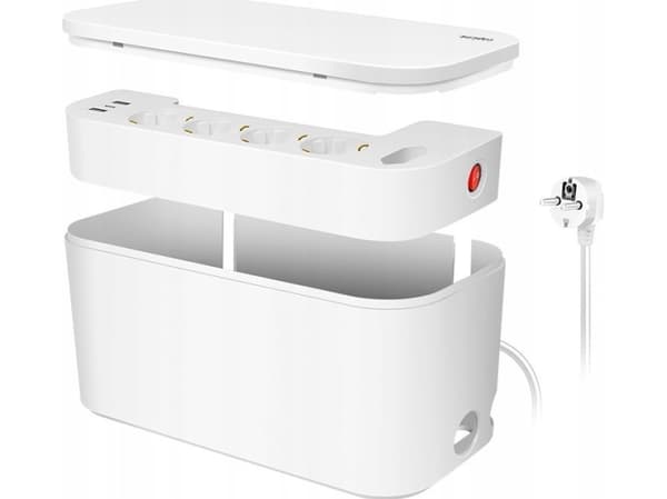 LogiLink Outlet Strip, Storage box w/4 safety +1 Euro socket, w/2x USB-A, 1x USB-C, white
