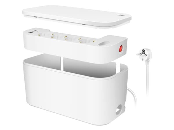 LogiLink Outlet Strip, Storage box w/4 safety +1 Euro socket, w/2x USB-A, 1x USB-C, white