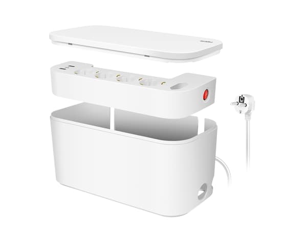 LogiLink Outlet Strip, Storage box w/4 safety +1 Euro socket, w/2x USB-A, 1x USB-C, white
