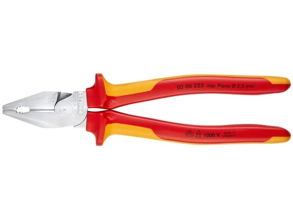 Knipex 02 06 225, Kombinasjonstang, Stål, Plast, Oransje, Rød, 225 mm, 401 g
