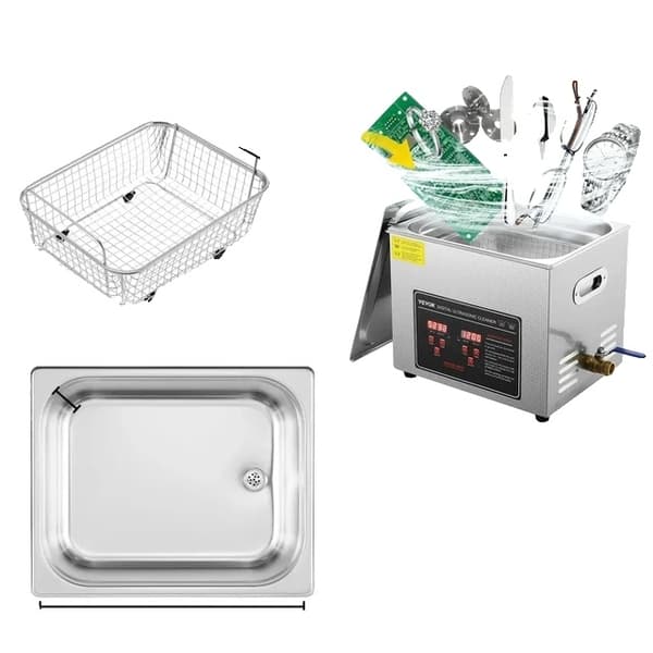 Ultraljudssmyckesrenare, digital timer, rostfritt stål uppvärmning, 6L 10L