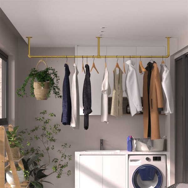 Tøjophængningsstativ, Industrielt Design, Kraftig Opbevaring, Guld