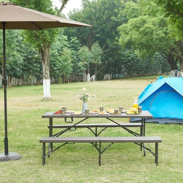 Hopfällbart campingbord Lillestrøm 180x75x72 cm trämönster [en.casa]