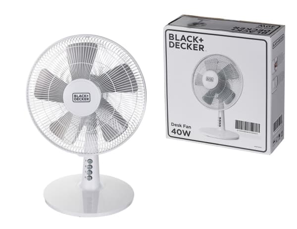 Black & Decker BXEFD40E, Kotitaloustuuletin lavoilla, Valkoinen, Taulukko, 57 dB, 1375 m³/h, Painikkeet