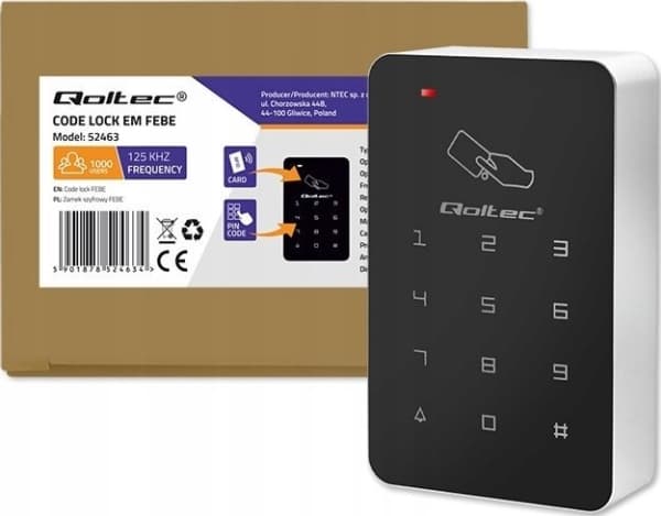 Qoltec FEBE kombinasjonslås med RFID-leser | kode | kort | Anheng | EM