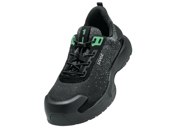 Uvex 1 x-craft, Male, Adult, Safety shoes, Black, Green, Lace-up closure, ESD, EN ISO 20345:2022 S1 PL FO SC SR