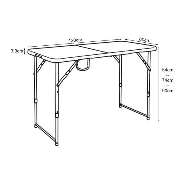 Hopfällbart campingbord Adelfia 120x60 cm svart [en.casa]