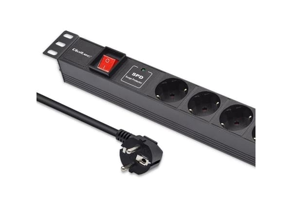 Qoltec alumiini PDU 19'' RACK | 1U | 16A | 6xSCHUKO | 1.8m