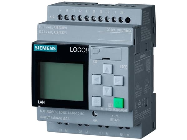 LOGO! 24CE, logiikkamoduuli, näyttö PU/I/O: 24V/24V/24V transistori, 8DI (4AI)/4DO