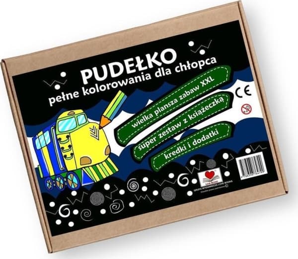 En låda full med målarbok till en pojke
