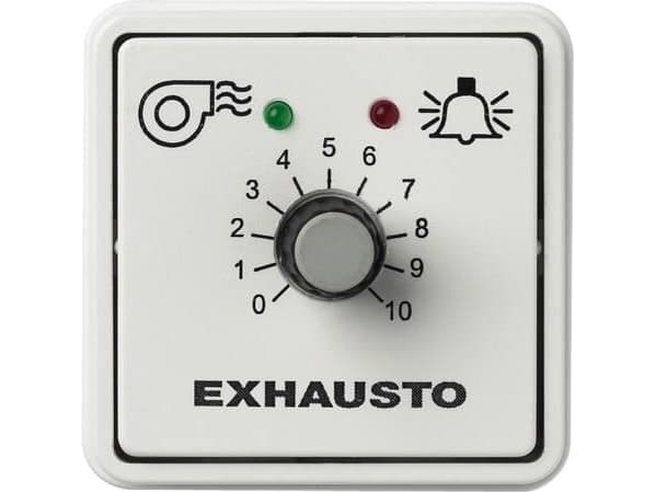 EXHAUSTO Regulator EFC1P2, hvid med 0-10V signal til ventilator med AC/EC-motor. IP20, -20°C..40°C. Mål 53x53x56 mm. Leveres inkl. underlag.
