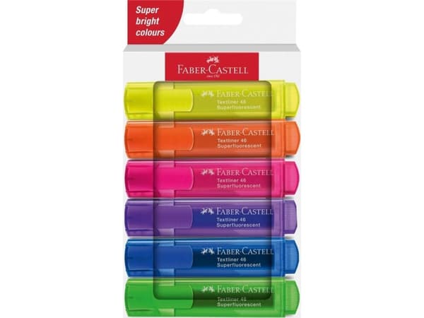 Faber-Castell 254646, 6 stykker, Blå, Grønn, Oransje, Rosa, Lilla, Gult, Blå, Grønn, Oransje, Gult, Rosa, Lilla, 1 mm, 5 mm, Vann-basert blekk
